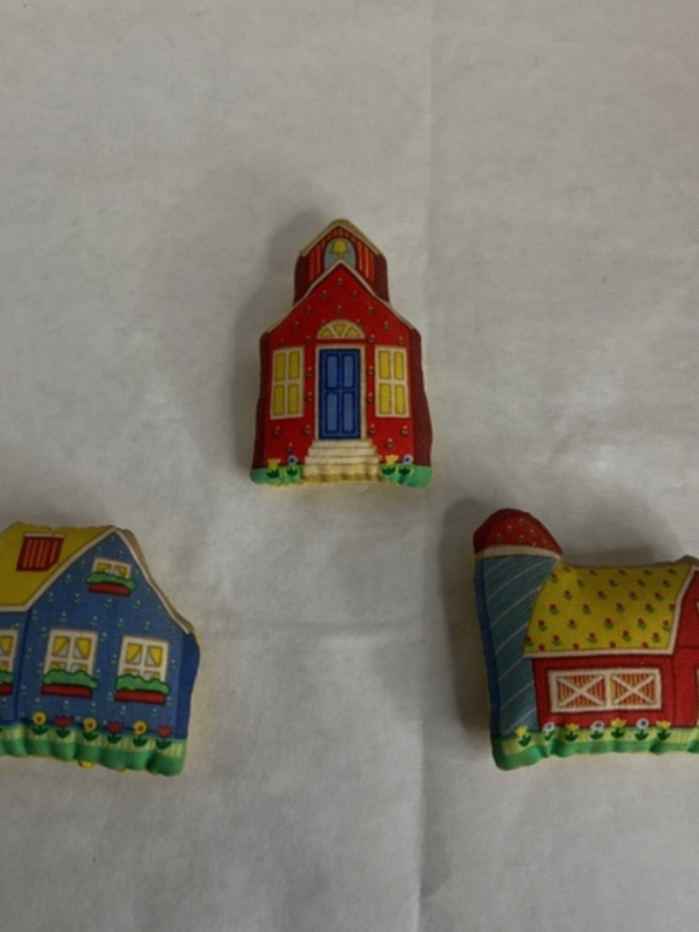 Vintage AVON 1980's Calico Village Magnets Set of 3- Barn, House, School RARE